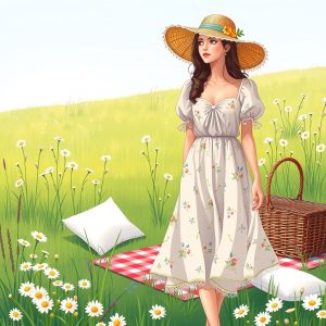 Floral Sundress and Straw Hat