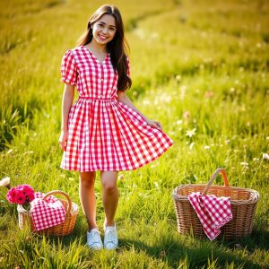 Gingham Dress with White Sneakers