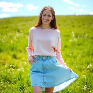 Light Sweater with Denim Skirt