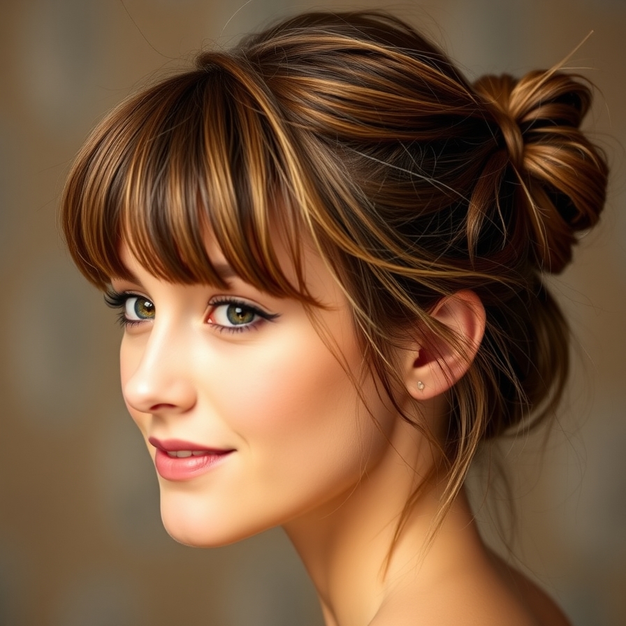 Messy Bun with Bangs