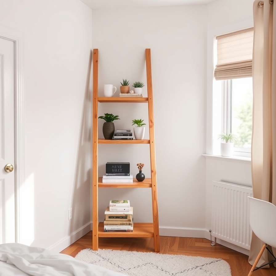 DIY Ladder Shelf for Corner Storage
