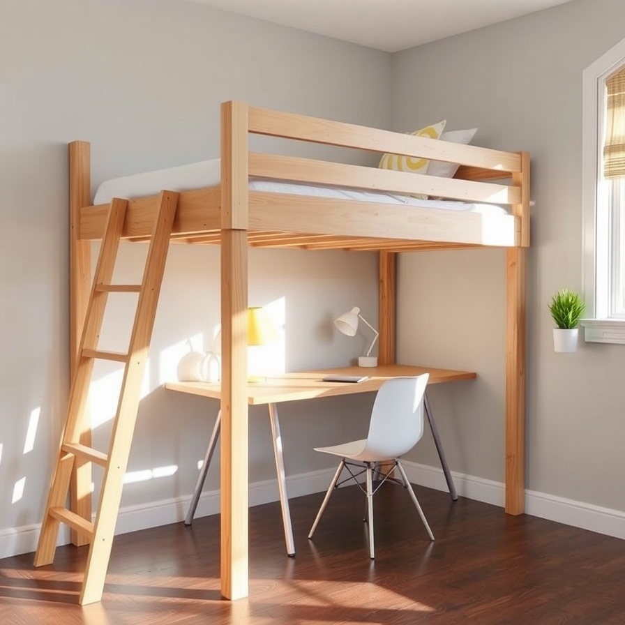 DIY Loft Bed with Desk Underneath