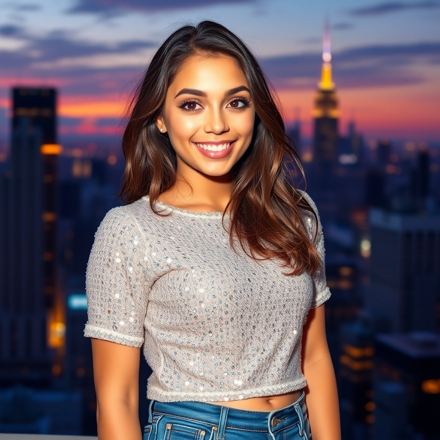 Casual Jeans with a Sparkly Top for new year outfit 