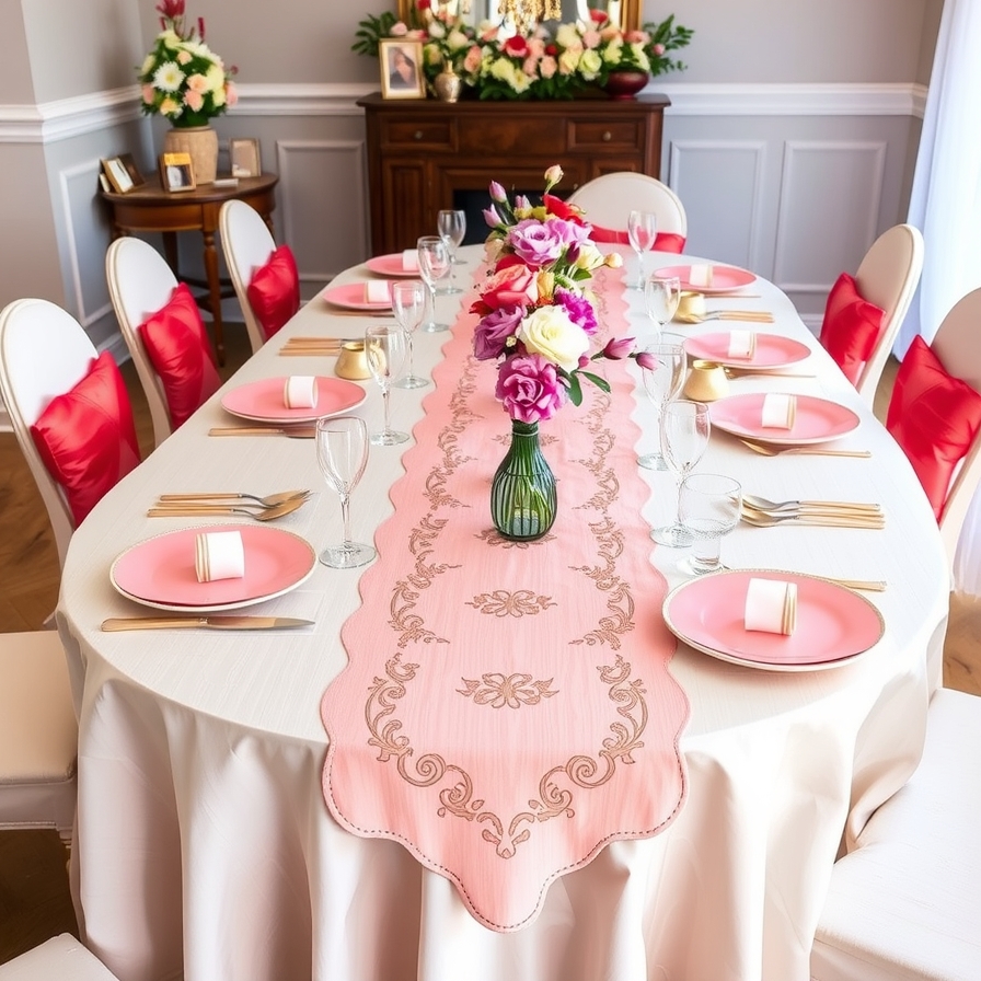 Colour-coordinated table linens and runners