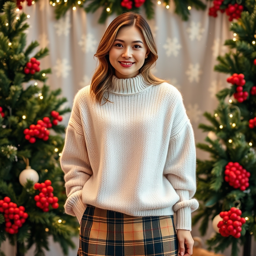 Cozy Sweater and Plaid Skirt Combo