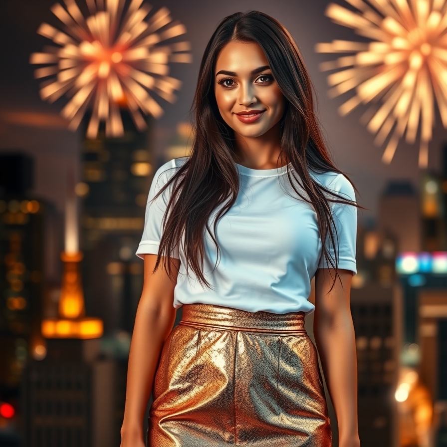 Metallic Skirt with a Simple Top